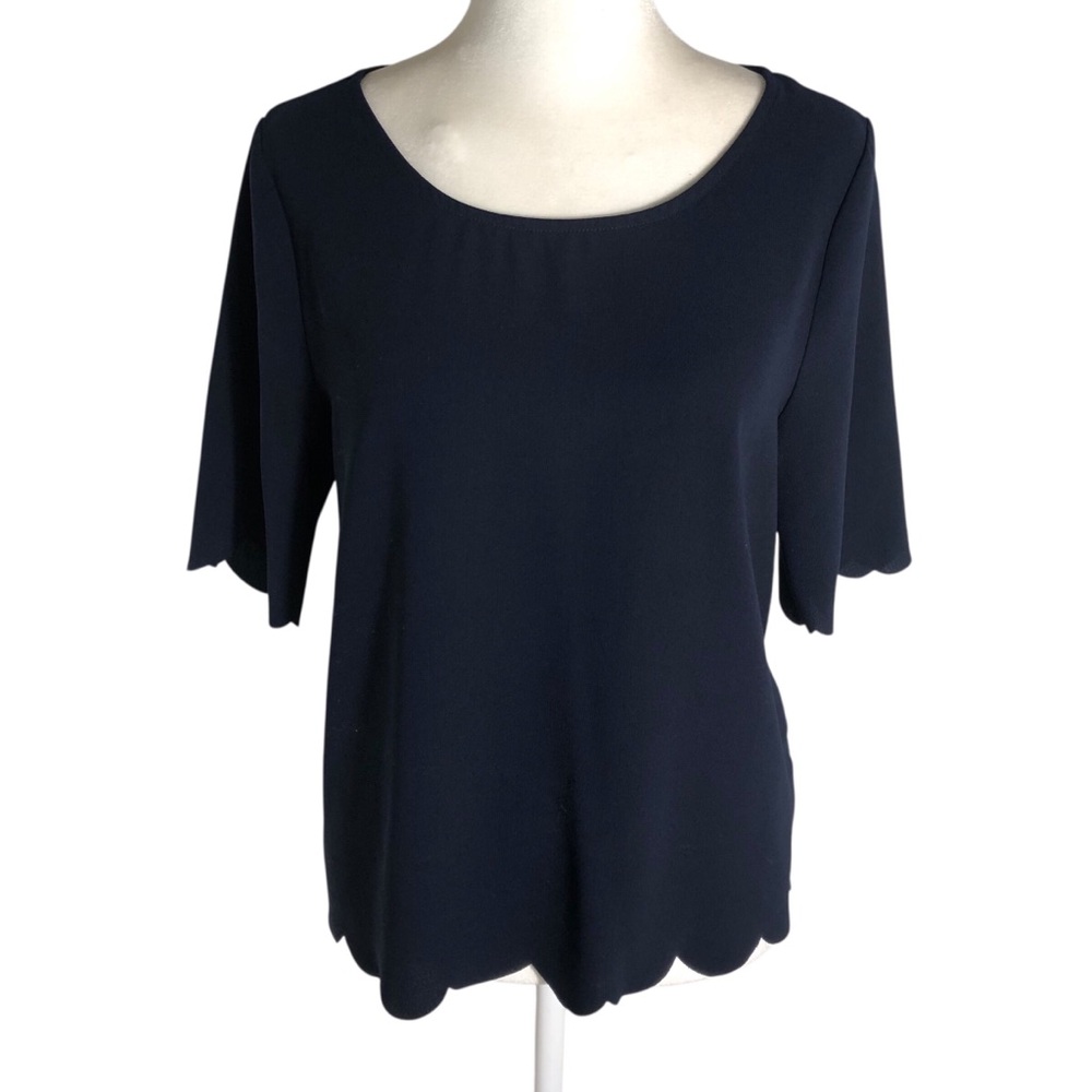 Everly navy blue shirt scalloped sleeve hem chiffon top Sz Medium